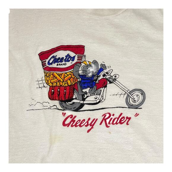 Vintage 80s Cheetos “Cheesy Rider” Mouse Biker Tee – Hanes USA Single Stitch – M - Picture 2 of 12